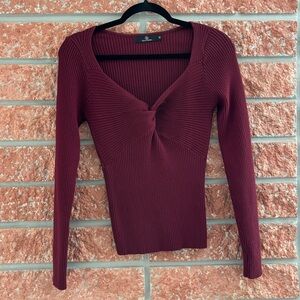 🌟 lillusory Burgundy Ribbed Knot Front Top